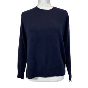 Vince 100% Cashmere Navy Sweater Crew Neck Split Hem Size Small